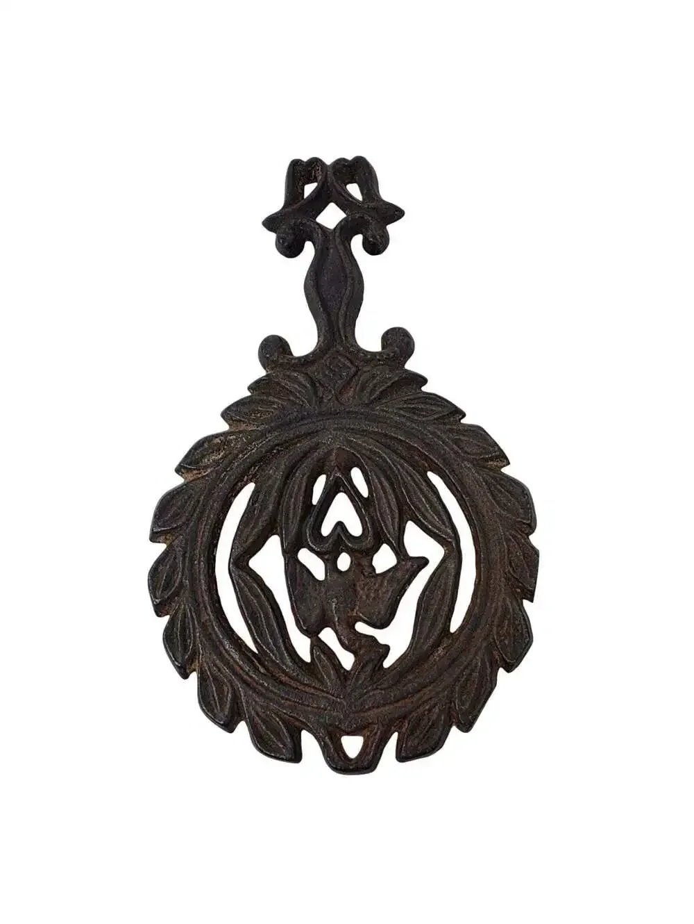 Small Cast Iron Bird on Heart Trivet Footed Primitive Kitchen Decor